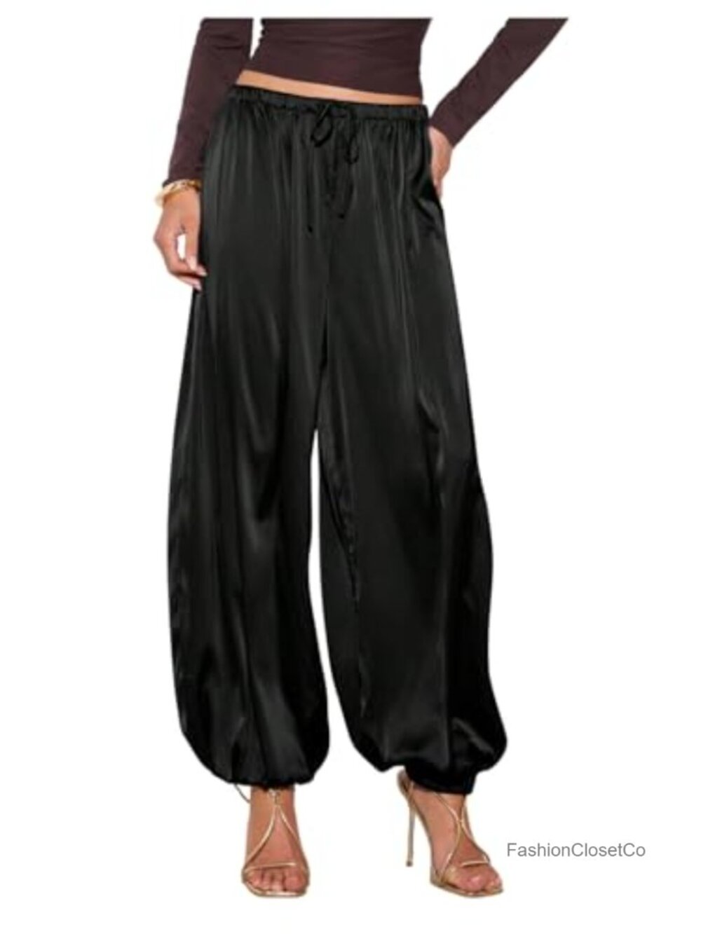 Wide Leg Satin Pants Balloon Joggers Flowy Lantern Pants